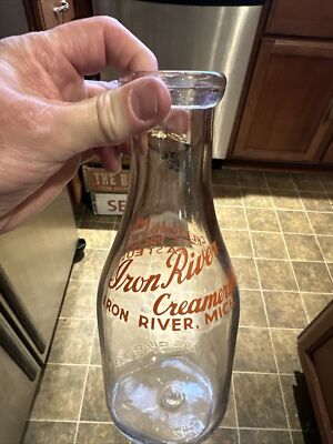 Iron River Creamery Co. ACL Quart Milk Bottle Iron River Michigan MI