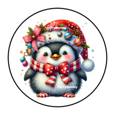 CHRISTMAS PENGUIN ENVELOPE SEALS LABELS STICKERS 1.5" ROUND FAVORS 30 CUTE