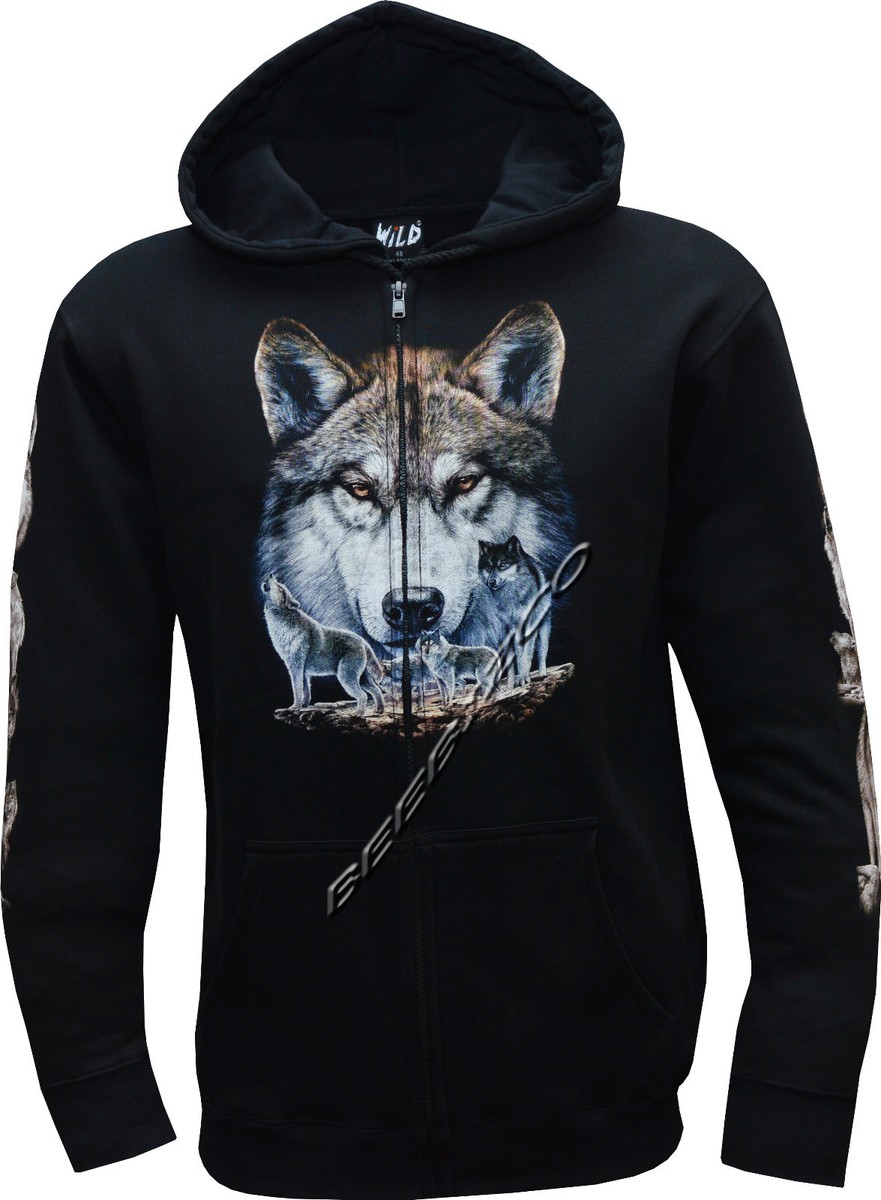 New Wolf Pack Native American Indian Eagle Biker Zip Zipped Hoodie