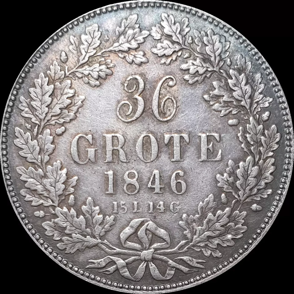Bremen 1846 36 Grote 1/2 Thaler Taler Silver Coin Germany Rare Colorful - Image 2 of 4