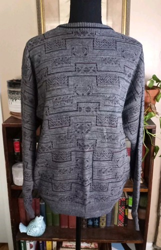 Vintage Jantzen 90s Sweater Men's Medium Geometric, Gray - Picture 3 of 9