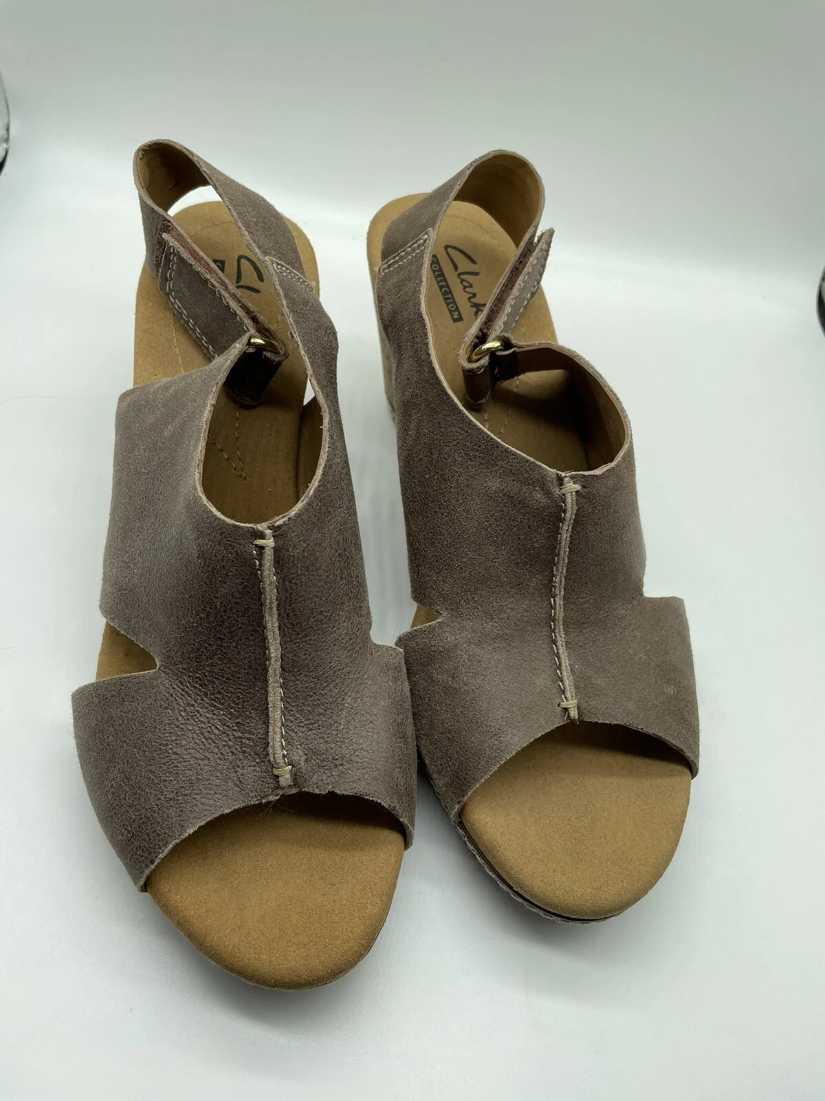Sandali Collection by Clarks marroni in pelle nabuk slinkback zeppa sughero 8 M