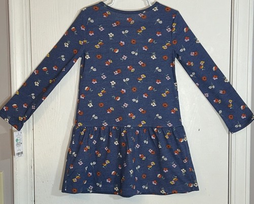 Carter's Toddler Girl 5T Dress Long Sleeve Blue Round Neck Red/White/Pink Flower - Picture 7 of 9