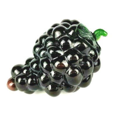 Art Glass Purple Grapes with Green Stem Leaf Hand Blown Fruit