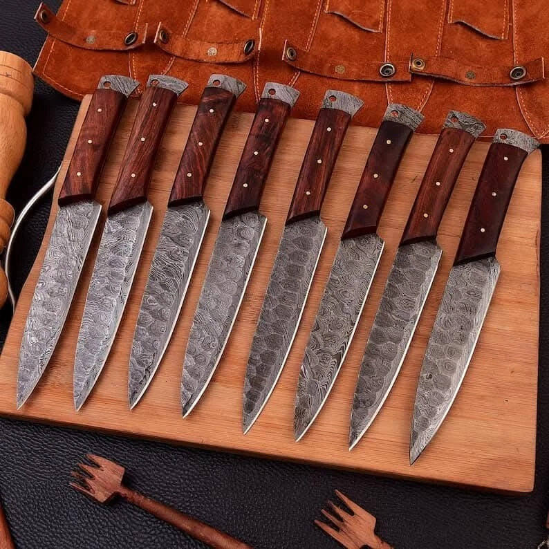 CUSTOM HANDMADE DAMASCUS STEEL KITCHEN KNIFE SET / STEAK KNIFE SET / CHEIF KNIFE