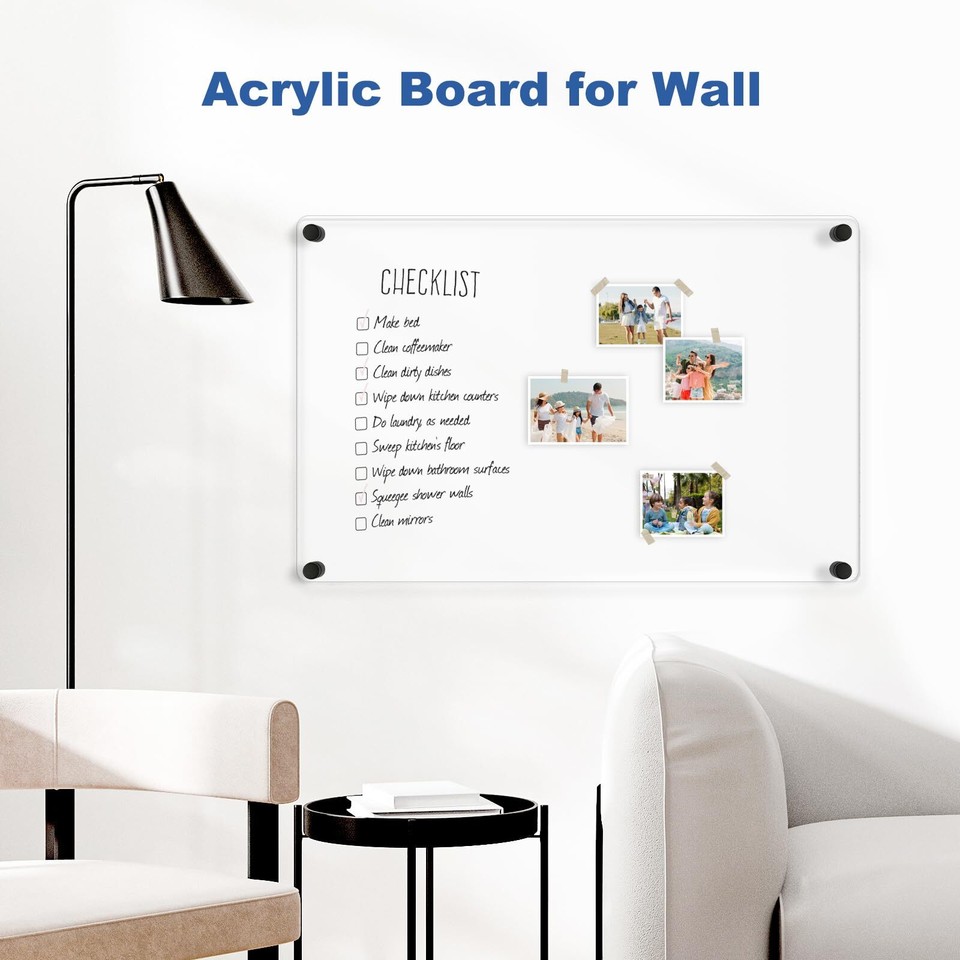 Large Clear Acrylic Dry Erase Board, 24" X 16" Black
