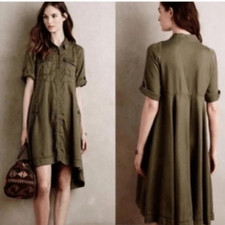 Anthropologie "Visit Mariona" Holding Horses Green Tencel Dress Size 10P