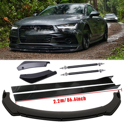 For Audi A4 A5 A6 A7 Front Bumper Lip Spoiler + Side Skirts + Rear Lip