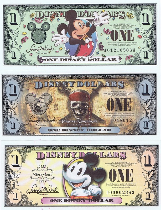 Set of 3 MINT Disney Dollars $1 2000 A 2011 F 2008 D Dollar Pirates Caribbean #1