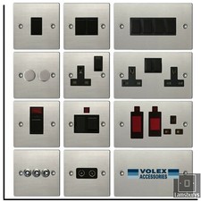 Volex Flat Brushed Stainless Steel Light Switches and Electrical Sockets Black