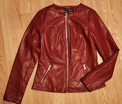 Catherine Malandrino Size XS Red Faux Leather Lined Zip-up Jacket Biker