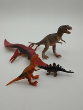 Lot of 4 Plastic Dinosaur Dino Figures T-Rex Stegosaurus Pteranodon 4-10" long.
