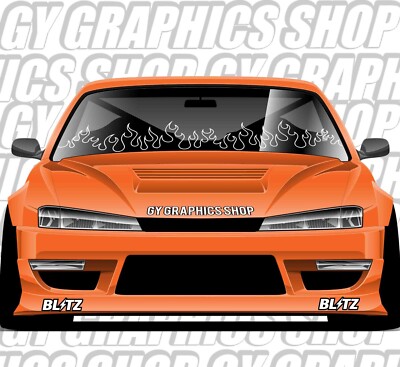 WINDSHIELD FLAME DECAL Outline Car Sticker Banner JDM Vinyl Graphic Kanji KDM