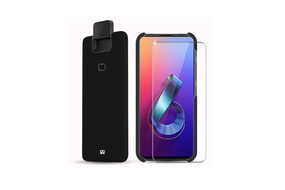 Ibroz Coque en cuir noir + Verre Trempé 9H pour Zenfone 6 Asus - Photo 2/3