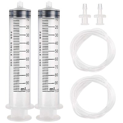 2pcs 100ml Large Plastic Syringe with 2pcs 47in Handy Plastic Tubing