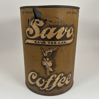 Antique 1lb Savo Coffee Can Hanley & Kinsella St. Louis Sanitary Preserving Tin