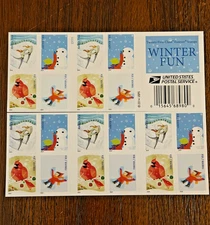 USPS Winter Fun Forever Stamps Book/20, MNH, Face Value $15.60