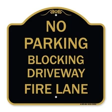 Blocking Driveway Fire Lane Sign Black Gold 18x18 Aluminum USA