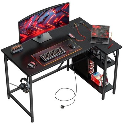 L-förmiger Gaming Schreibtisch mit Steckdosen, 100x70cm kleiner Eck-Computertisch