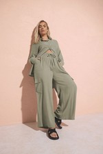 Yours Curve Women's Plus Size Linen Cargo Trousers