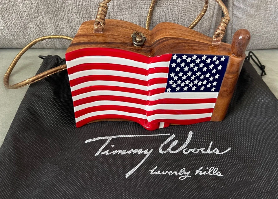 Timmy Woods Signed Limited Edition Handmade Wooden American Flag Purse/Handbag - Image 2 of 4
