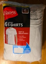 Hanes Men's M Medium 38-40" 6pk White Taglass T-Shirts Soft Breathable Wicking