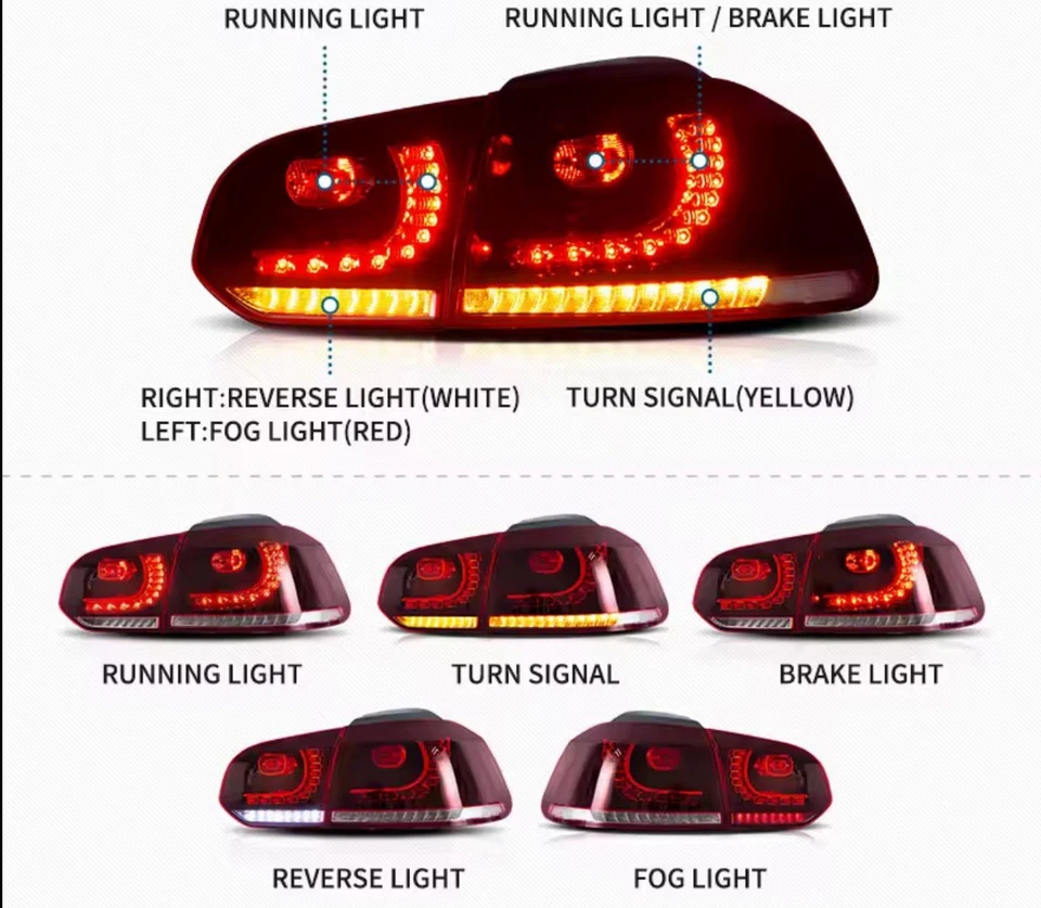 VLAND Taillights Lights For 2008-2013 MK6 GOLF - Image 4 of 4