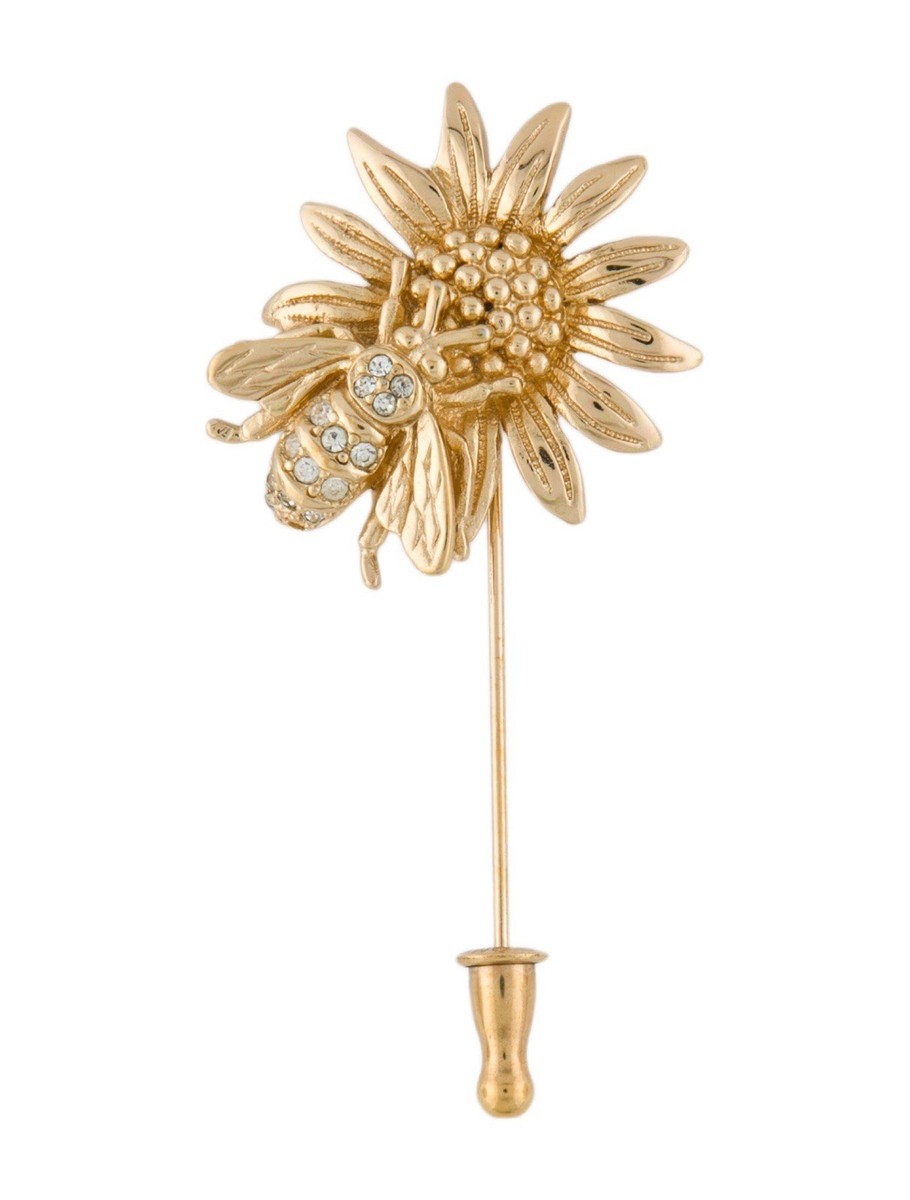 Vintage Christian Dior Classic Bee On Sunflower Rhinestone Gold