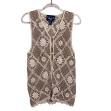 Vintage 90s Size Medium Floral Crochet Vest Top Cottagecore Boho Festival Whimsy