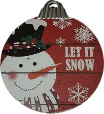 Let It Snow Snowman Red Round Hanging Wall Sign Christmas D cor 10" MDF