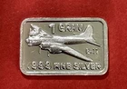 1 Gram Solid Silver Bar With B-17 Bomber Image! Fine .999 Pure Silver!