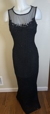 Vintage Stenay 8 Silk Gown Fully Beaded Glam Hollywood Black Long Formal Sheer