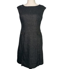 Ann Taylor Dress Womens 10P Charcoal Herringbone Wool Sleeveless Career Work