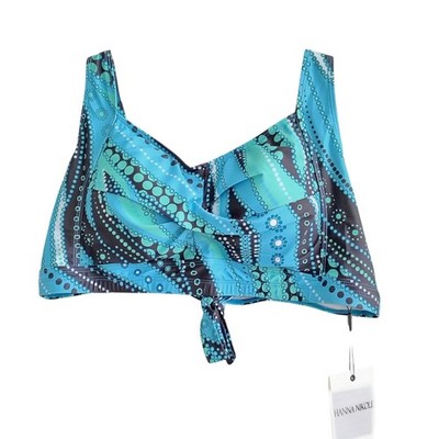Hanna Nikole Plus Size 22W Blue Black Geometric Print Bikini Swim Top NWT Boho