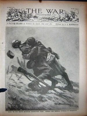 Original alter antiker Druck Duell Tod französische deutsche Patrouillen Handgriffe Ww1 1916