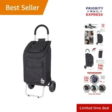 Trolley Dolly Black Foldable Shopping Cart with Heavy-Duty Wheels & 7 Compart...