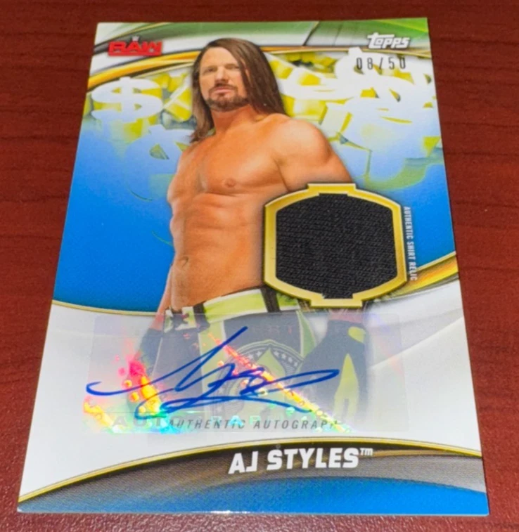 WWE AJ STYLES 2019 Topps WWE Money In The Bank Autograph Relic 08/50 SAR-AJ Auto - Image 2 of 3