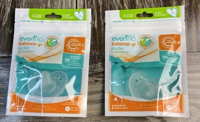Evenflo Balance Pacifiers Set Of Two Silicone Round Nipple Stage 1 Baby 0-6 M
