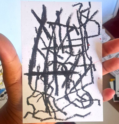 Original Abstract crayon Charcoal Drawing On Paper Unframed Small Single Piece