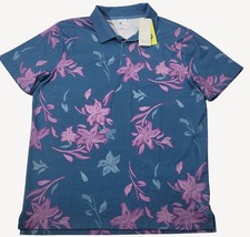 All In Motion Mens Blue w/ Purple Floral Lightweight Knit Polo Shirt XXL NWT