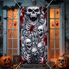 Halloween Door Cover 71x35 Inch, Hanging Front Door Banner with Ribbon, Festive.