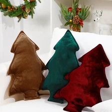3 Pcs Christmas Tree Throw Pillows Soft Velvet Decorative Throw Pillow Green ...
