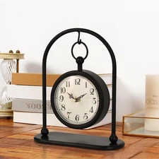 Vintage Metal Table Clock, Farmhouse Table Clock, Small Black Silent Non-Ticking