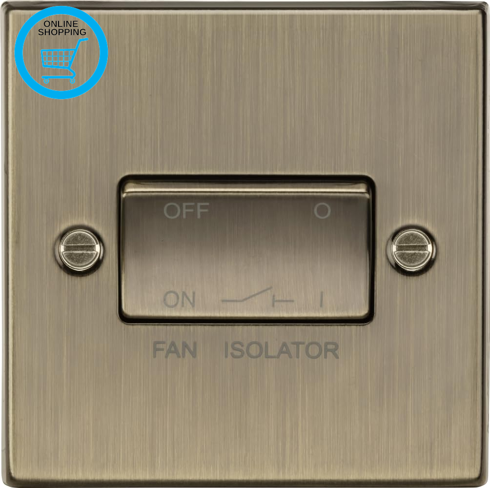 Fan Isolator Switch 10A - Square Edge Antique Brass