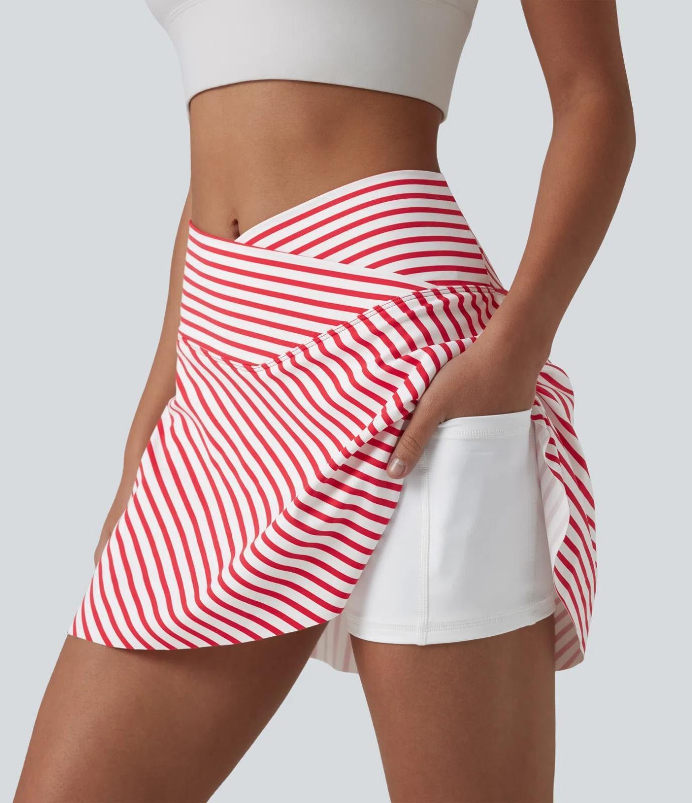 HALARA Crossover High Waisted  2-in-1 Stripes Mini Tennis Skirt Size M Reg