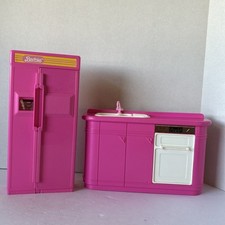 Vintage 1990 Hot Pink Barbie Kitchen Set - Dishwasher Fridge, Sink, Arco Mattel