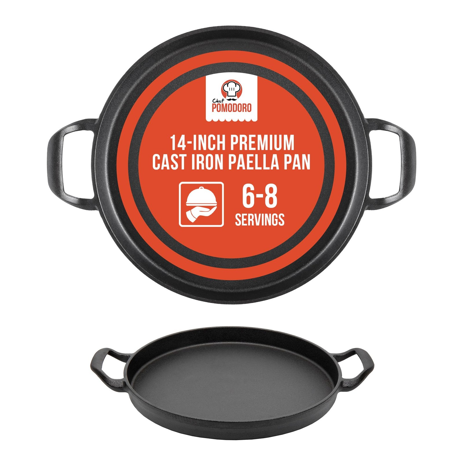Cast Iron Paella Pan, 14 Inch Pre-Seasoned Skillet with Smooth Surface for Ev...