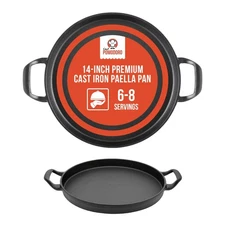 Cast Iron Paella Pan, 14 Inch Pre-Seasoned Skillet with Smooth Surface for Ev...