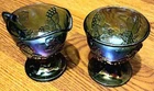 Vintage Indiana Carnival Glass Iridescent Blue Harvest Grape Sugar & Creamer Set
