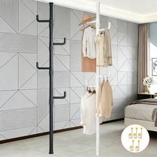 Telescopic Ceiling Corner Laundry Pole Clothes Drying Rack Coat Hat Bag Hanger